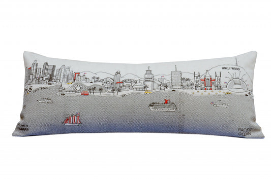 35" White Los Angeles Daylight Skyline Lumbar Decorative Pillow FurniFindUSA