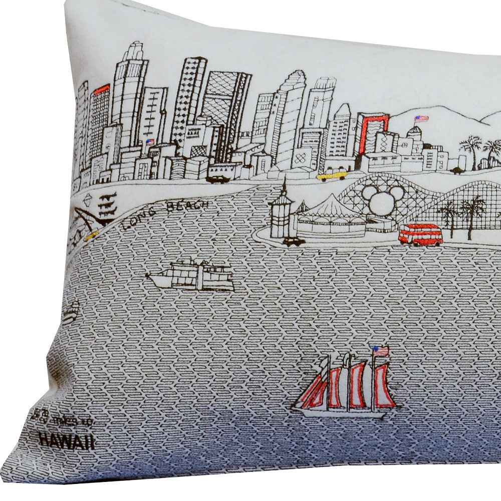 35" White Los Angeles Daylight Skyline Lumbar Decorative Pillow FurniFindUSA
