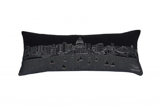 35" Black Madison Nighttime Skyline Lumbar Decorative Pillow FurniFindUSA