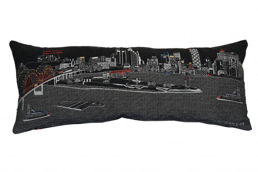 35" Black Memphis Nighttime Skyline Lumbar Decorative Pillow FurniFindUSA