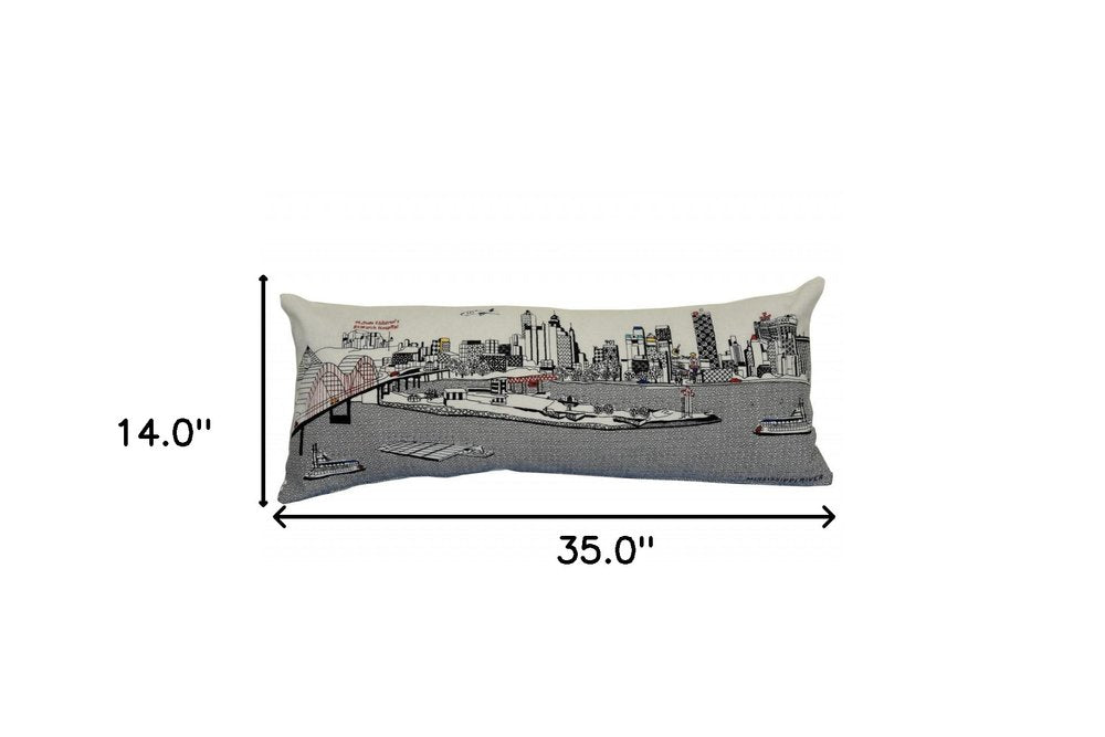 14" X 35" Dark Gray And White Memphis Nighttime Skyline Lumbar Decorative Pillow HomeRoots