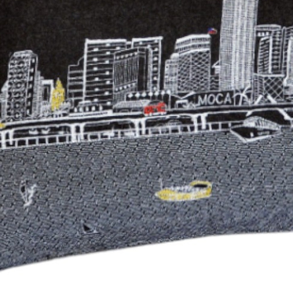 35" Black Miami Nighttime Skyline Lumbar Decorative Pillow FurniFindUSA