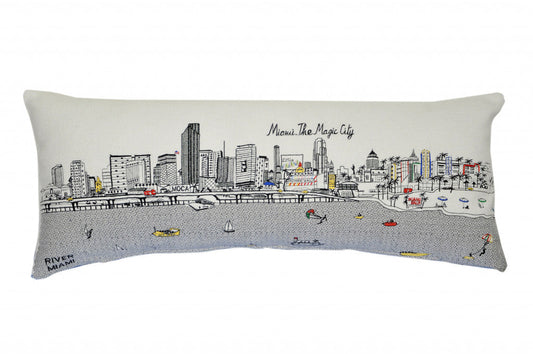 35" White Miami Daylight Skyline Lumbar Decorative Pillow FurniFindUSA