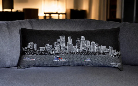 35" Black Minneapolis Nighttime Skyline Lumbar Decorative Pillow FurniFindUSA