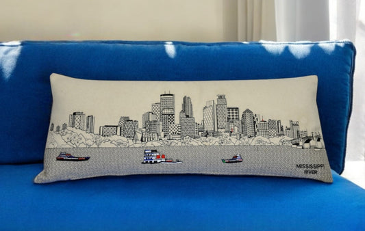 35" White Minneapolis Daylight Skyline Lumbar Decorative Pillow FurniFindUSA