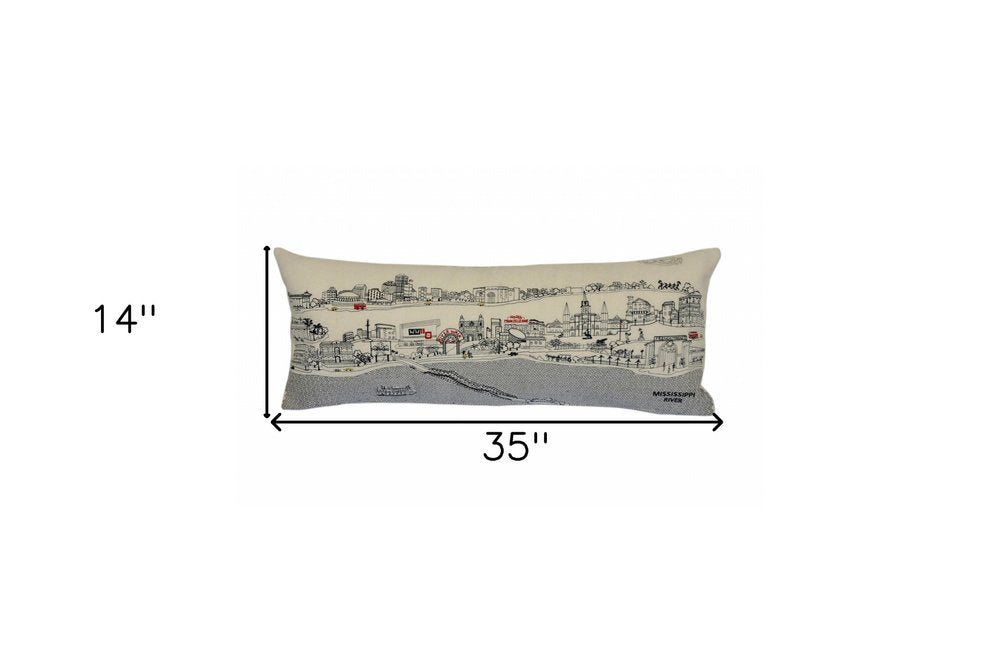 14" X 35" Dark Gray And White New Orleans Nighttime Skyline Lumbar Decorative Pillow HomeRoots