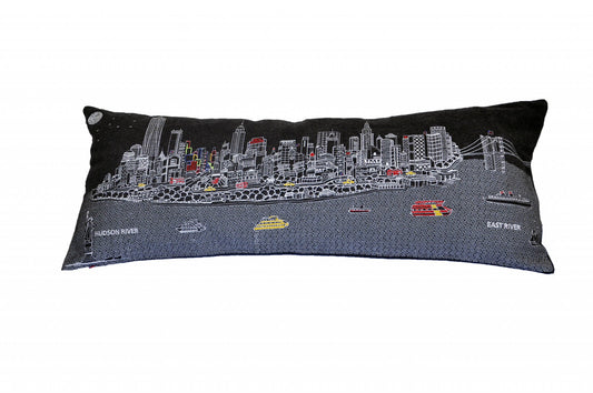 35" Black NYC Nighttime Skyline Lumbar Decorative Pillow FurniFindUSA