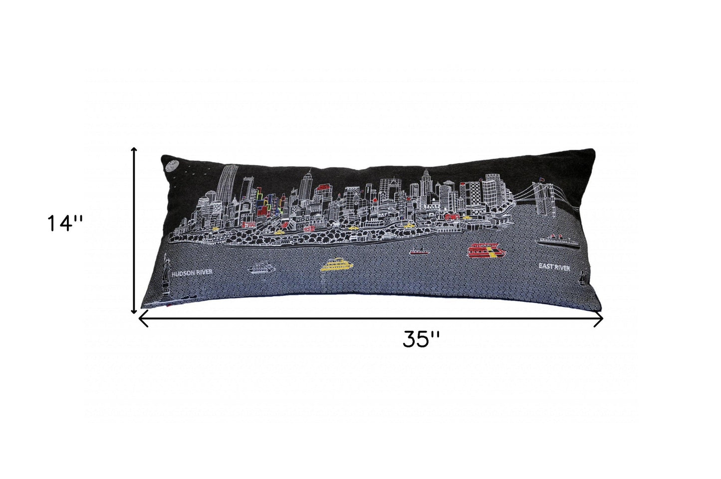 35" Black NYC Nighttime Skyline Lumbar Decorative Pillow FurniFindUSA