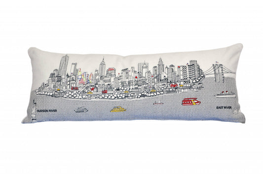 35" White NYC Daylight Skyline Lumbar Decorative Pillow FurniFindUSA