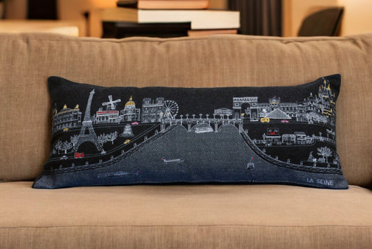 35" Black Paris Nighttime Skyline Standard Lumbar Decorative Pillow FurniFindUSA