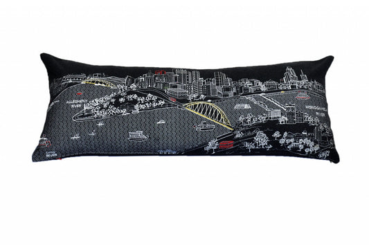 35" Black Pittsburgh Nighttime Skyline Lumbar Decorative Pillow FurniFindUSA