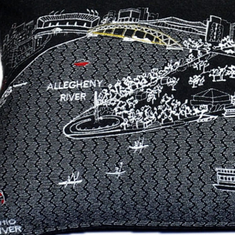35" Black Pittsburgh Nighttime Skyline Lumbar Decorative Pillow FurniFindUSA