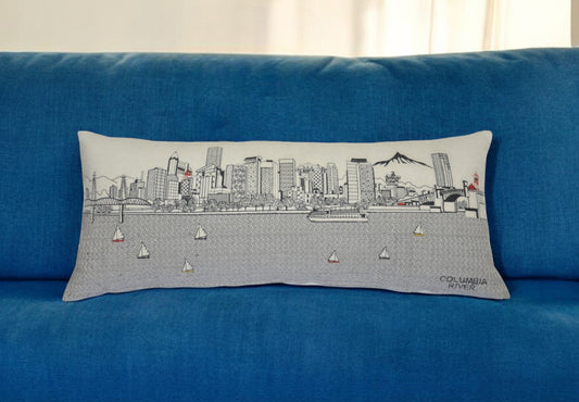 35" White Portland Daylight Skyline Lumbar Decorative Pillow FurniFindUSA