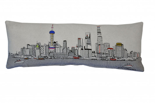 35" White Shanghai Daylight Skyline Lumbar Decorative Pillow FurniFindUSA