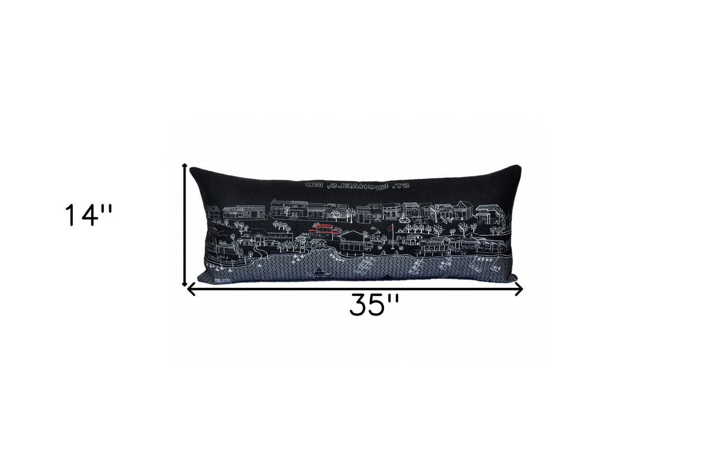 35" Black St Michael's Nighttime Skyline Lumbar Decorative Pillow FurniFindUSA