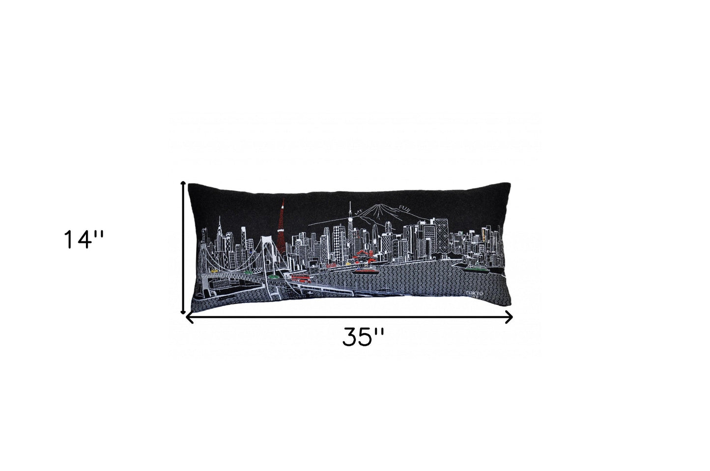 35" Black Tokyo Nighttime Skyline Lumbar Decorative Pillow FurniFindUSA