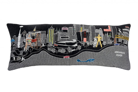 35" Black Tulsa Nighttime Skyline Lumbar Decorative Pillow FurniFindUSA