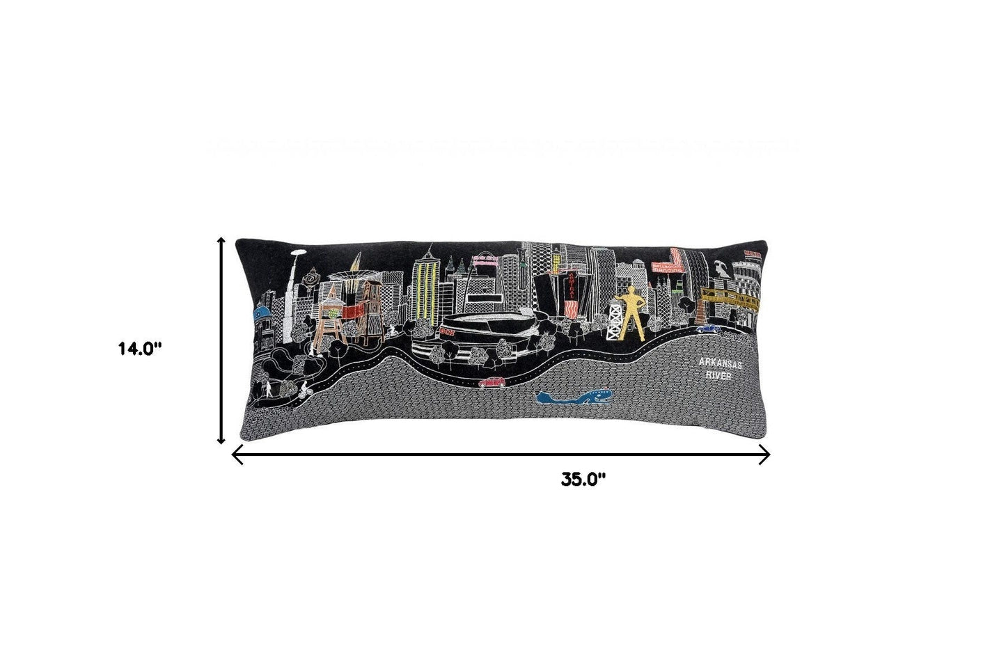 35" Black Tulsa Nighttime Skyline Lumbar Decorative Pillow FurniFindUSA