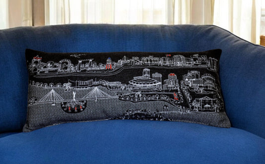 35" Black Wichita Nighttime Skyline Lumbar Decorative Pillow FurniFindUSA