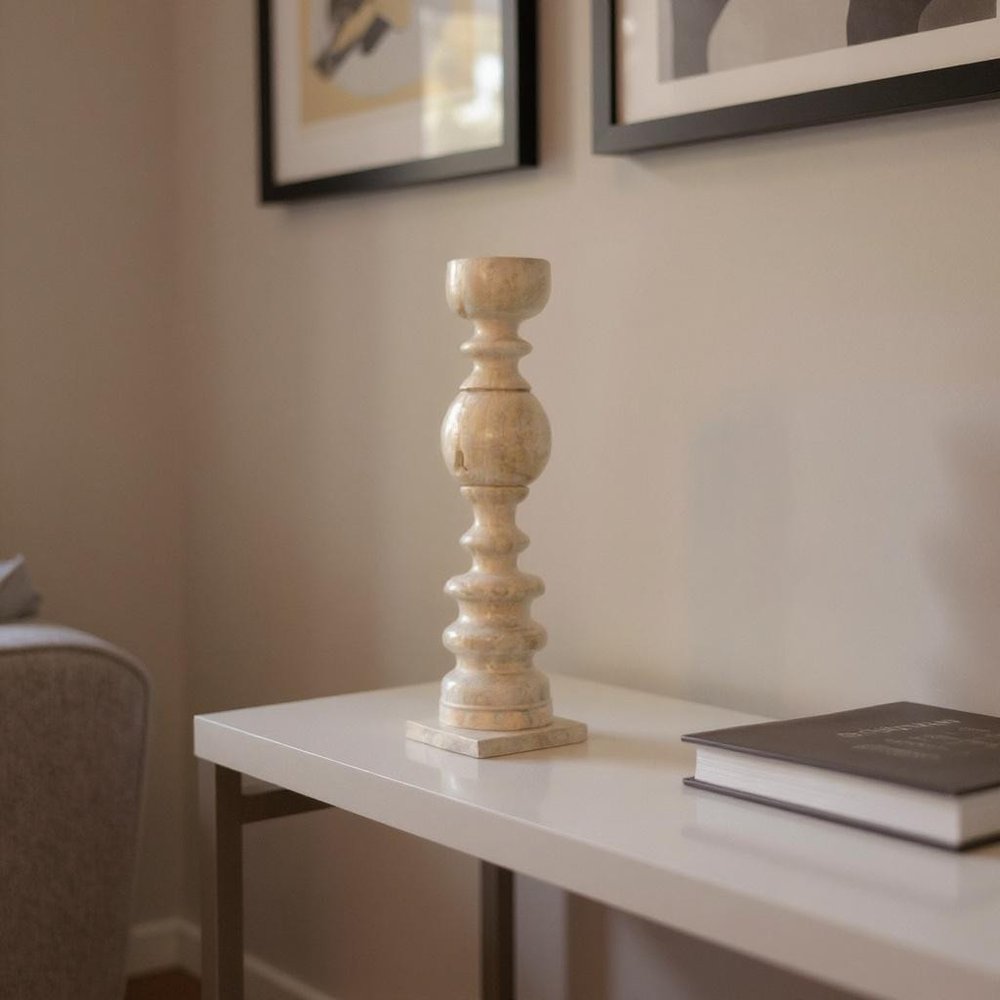 24" Natural Solid Wood Floor Pillar Candle Holder HomeRoots