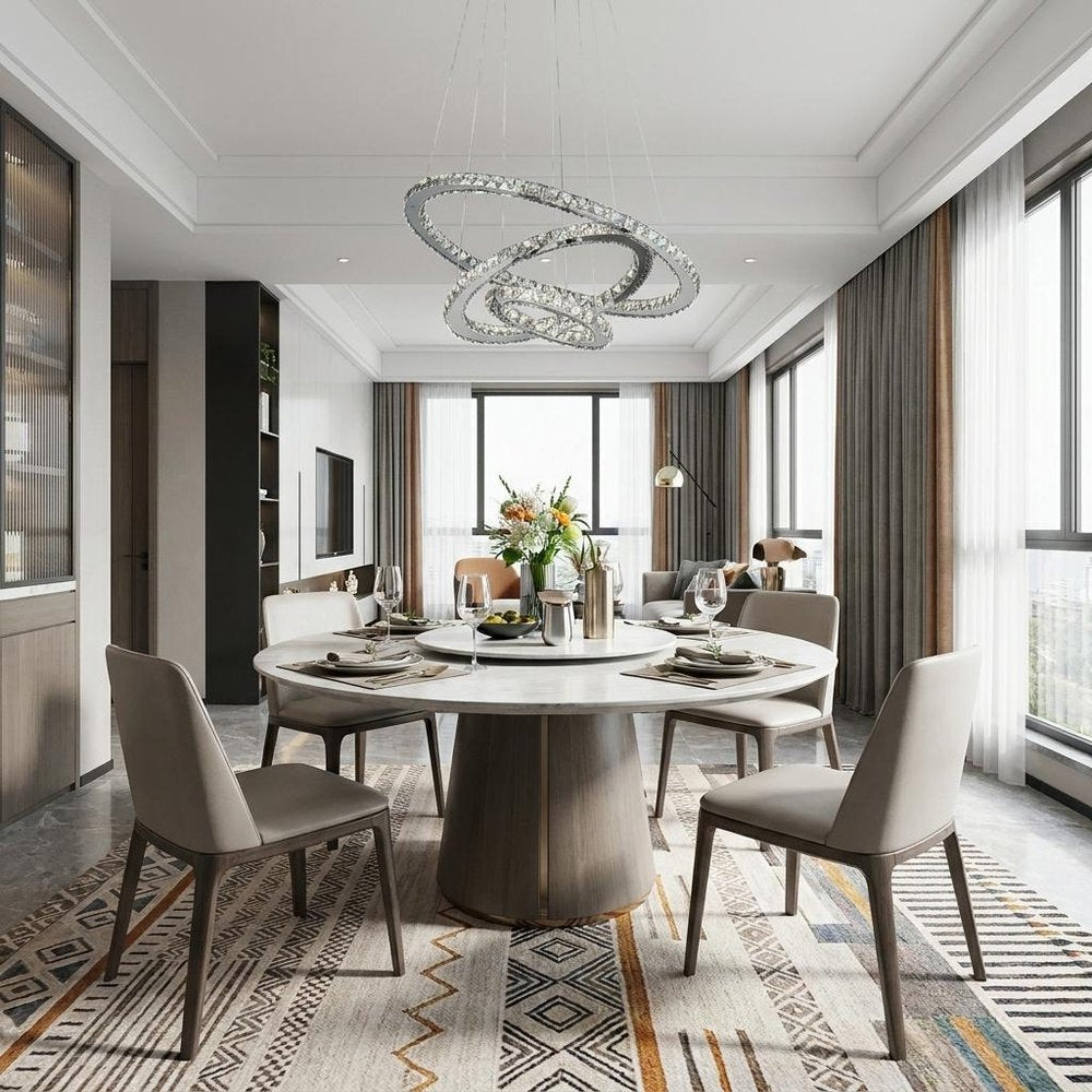 Silver Metal and Crystals LED Dimmable Chandelier HomeRoots