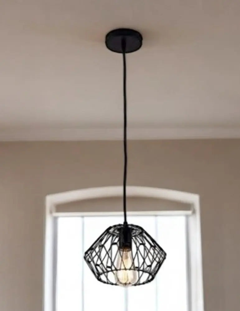 Black Metal Cage Modern Industrial Single Bulb Hanging Pendent Light HomeRoots