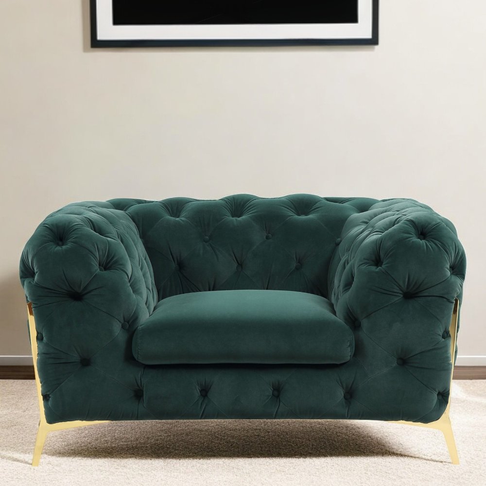 50" Green And Gold Velvet Tufted Club Chair HomeRoots