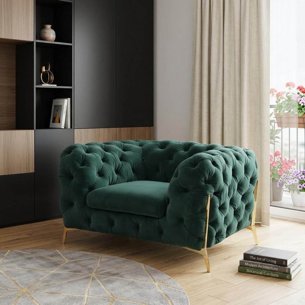 50" Green And Gold Velvet Tufted Club Chair HomeRoots