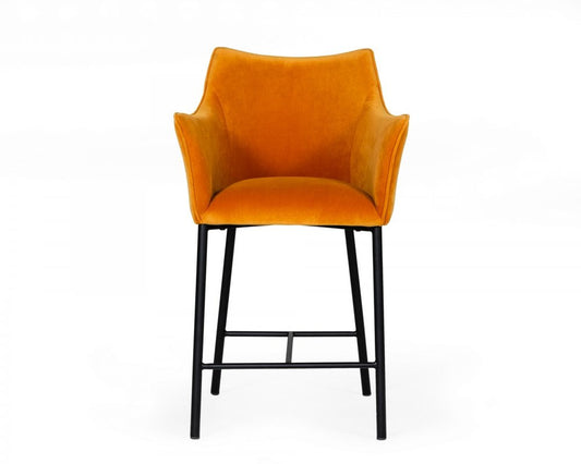 26" Yellow And Black Fabric And Iron Low Back Counter Height Bar Chair HomeRoots