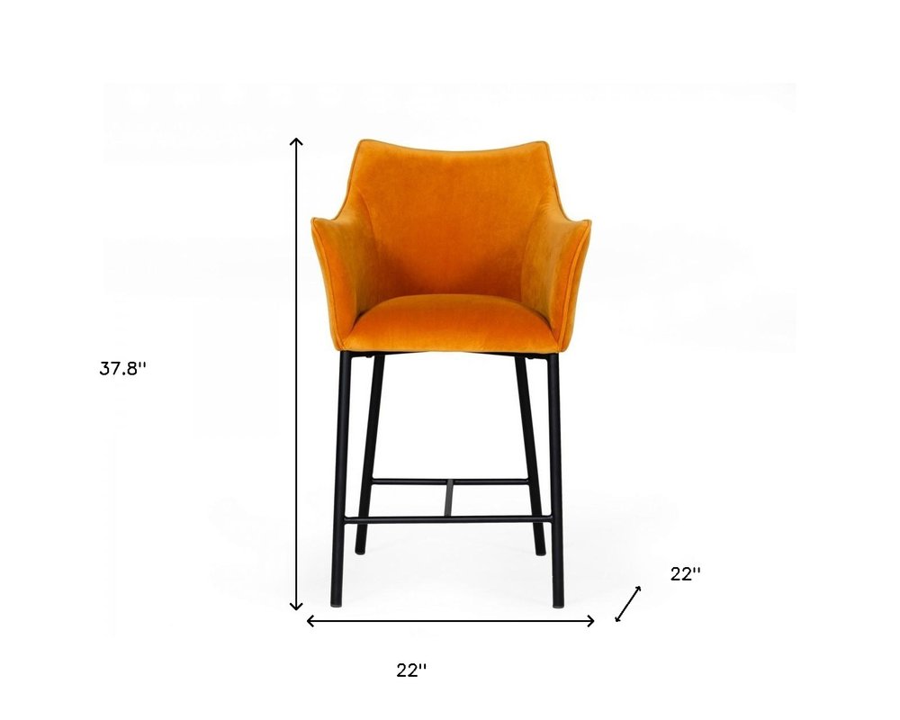 26" Yellow And Black Iron Low Back Counter Height Bar Chair HomeRoots