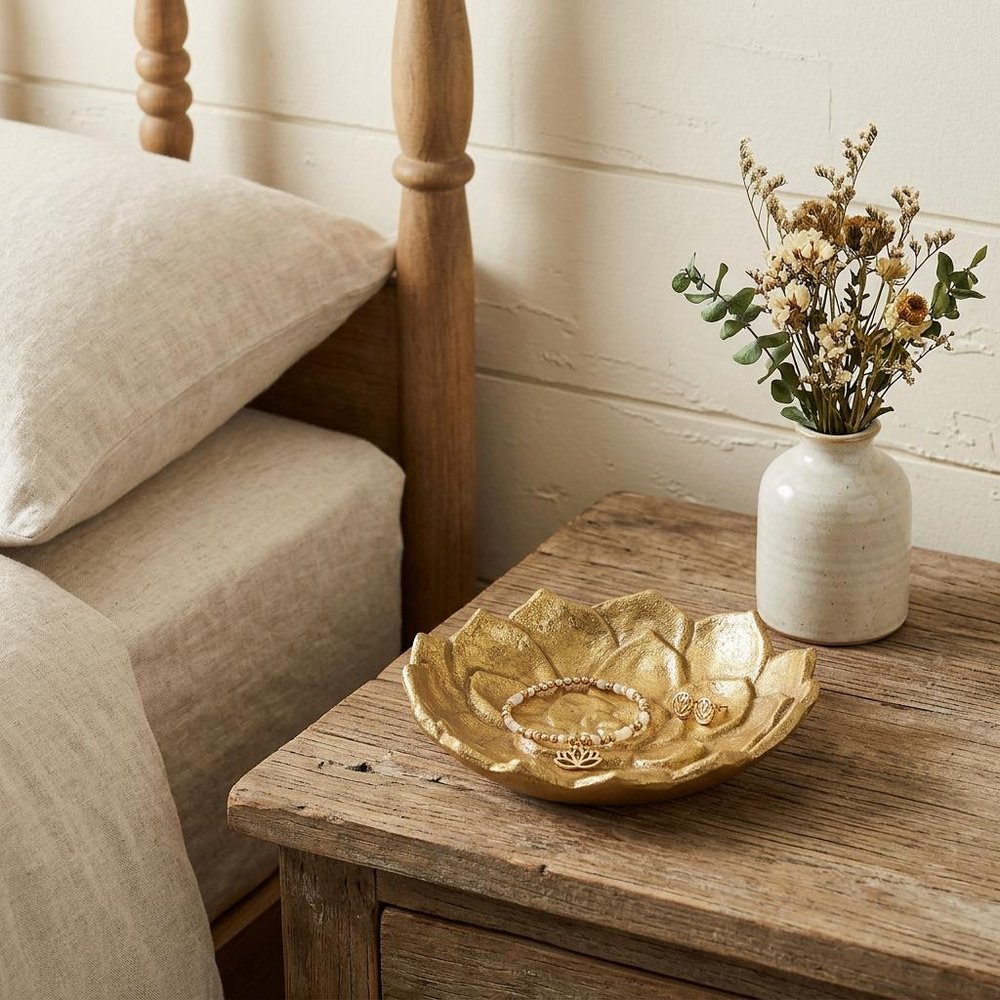 6" Gold Lotus Flower Metal Lotus Leaf Handmade Vanity Tray HomeRoots