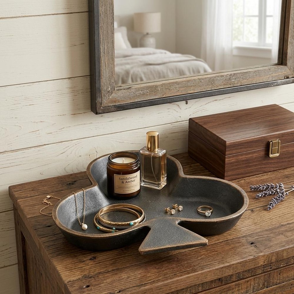 6" Black and Gold Club Cast Iron Vanity Tray HomeRoots