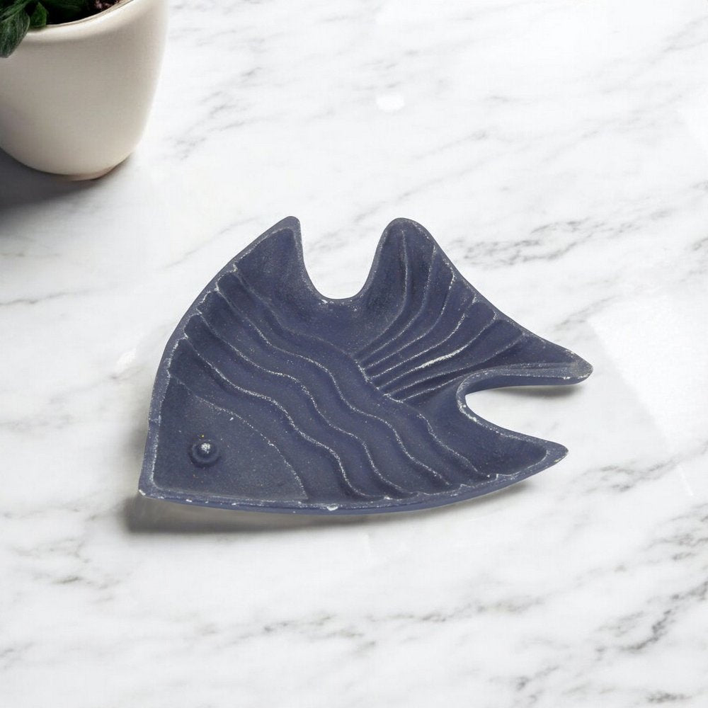 8" Blue Angel Fish Cast Iron Vanity Tray Tray HomeRoots