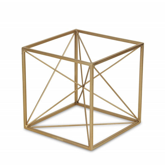 8" Gold Metal Abstract Geo Cube Sculpture HomeRoots