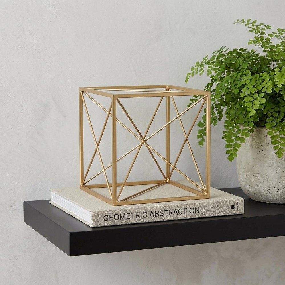 8" Gold Metal Abstract Geo Cube Sculpture HomeRoots