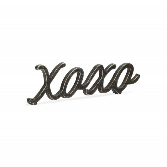 3" Black Cast Iron Hand Painted XOXO Sentiment Tabletop Sculpture HomeRoots