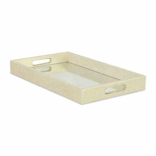 16" White Gold Rectangular Wood Handmade Tray With Handles HomeRoots