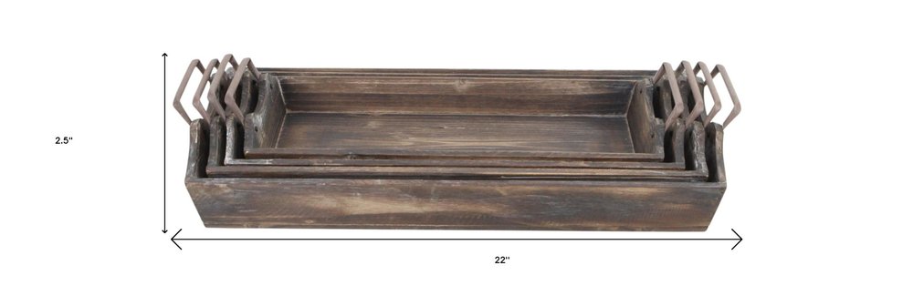 Set of Four Brown Wood Handmade Serving Tray With Handles HomeRoots