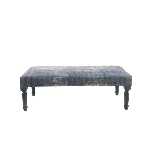 47" Blue And Cream Abstract Design Blue Leg Upholstered Bench HomeRoots