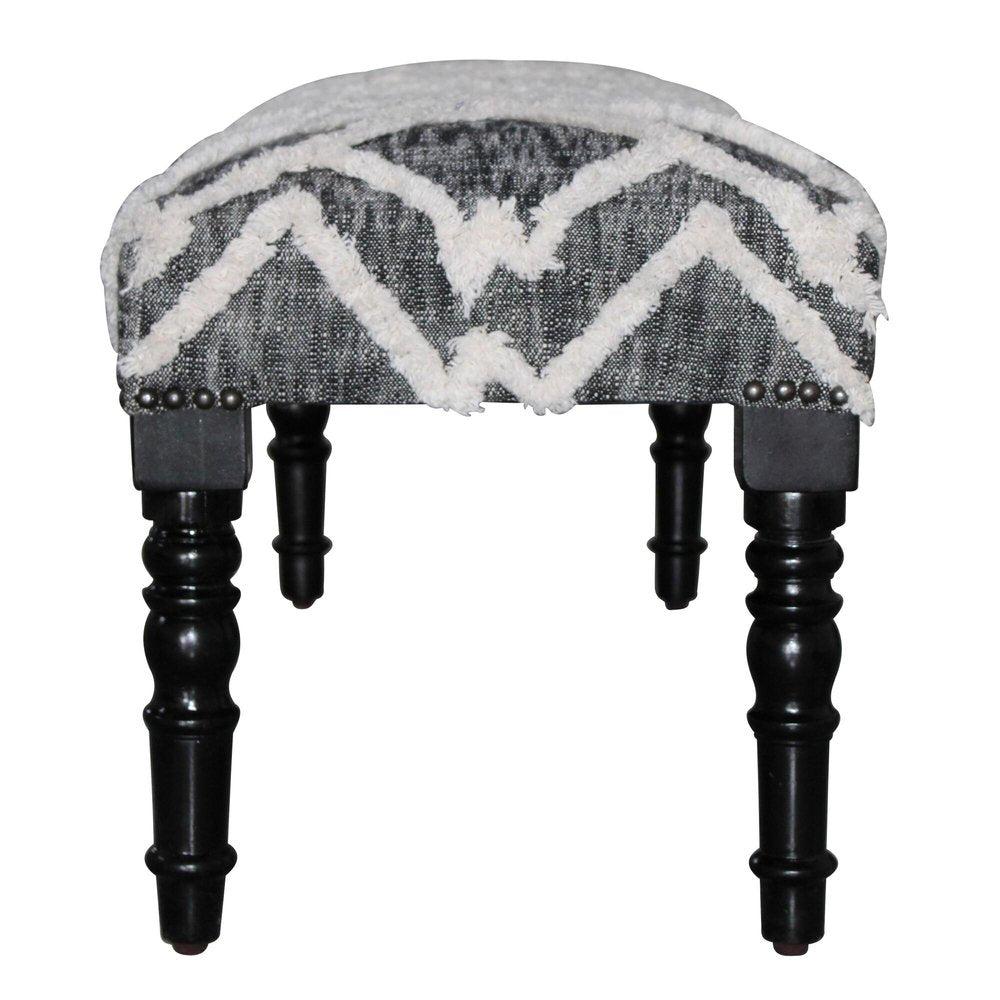 47" Gray And White Geometric Cotton Upholstered Distressed Bench HomeRoots