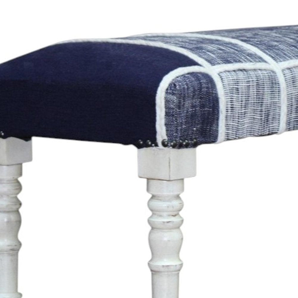 47" Blue And Gray Textural White Leg Upholstered Bench HomeRoots