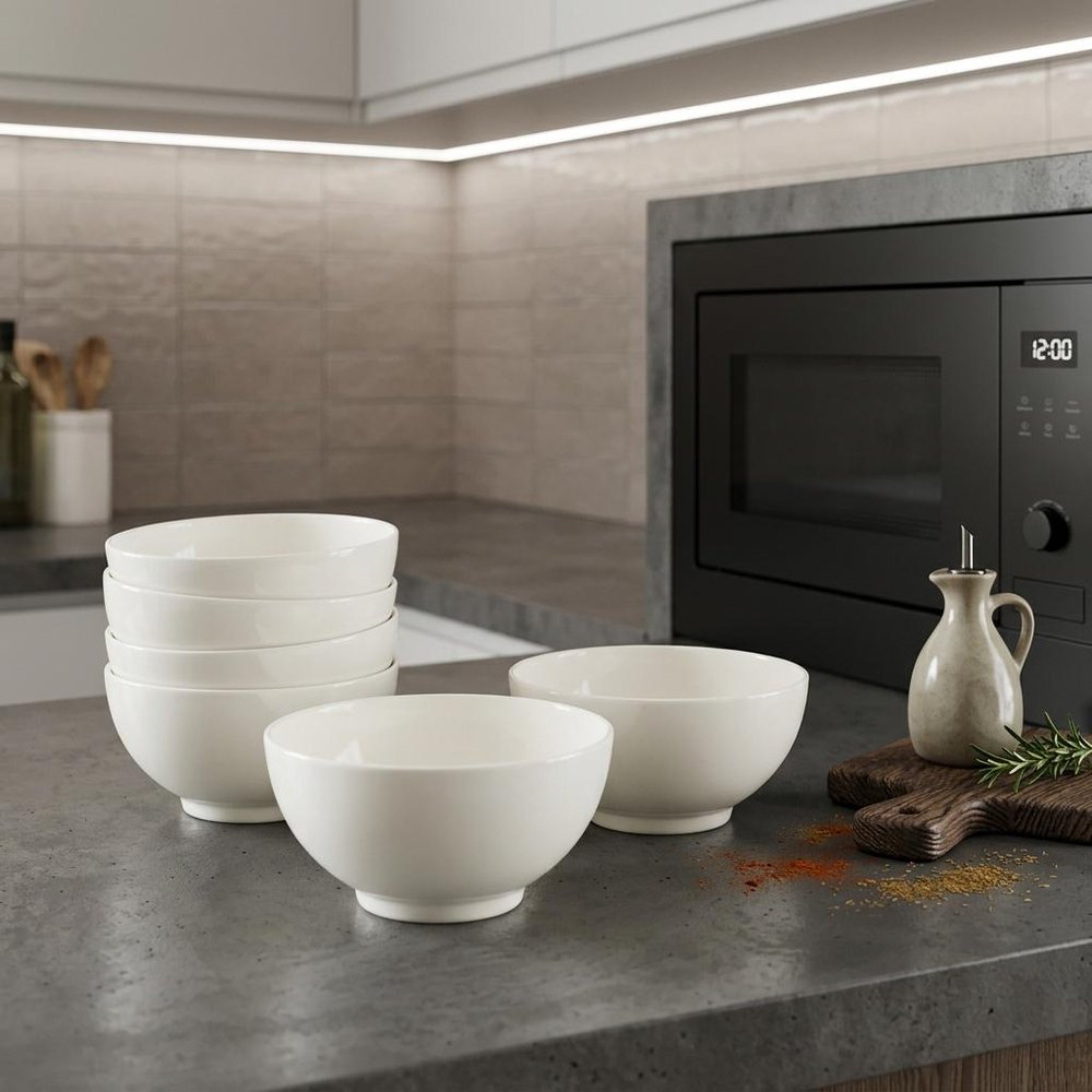 White Six Piece Porcelain Service For Six Bowl Set HomeRoots