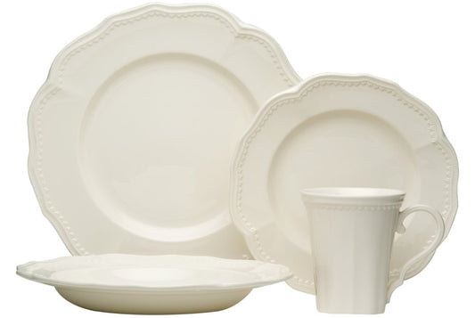 White Four Piece Scallop Stoneware Service For Four Dinner Plate Set HomeRoots