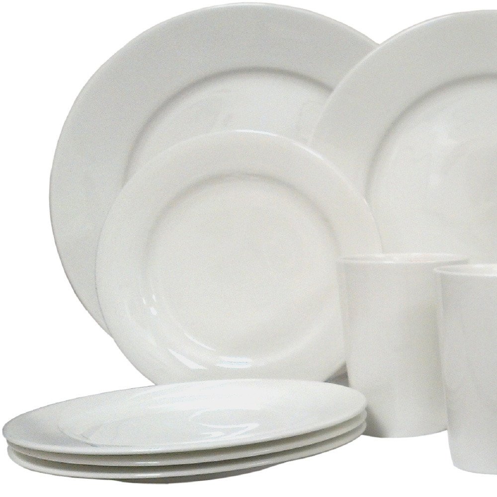 White Sixteen Piece Round Bone China Service For Four Dinnerware Set HomeRoots