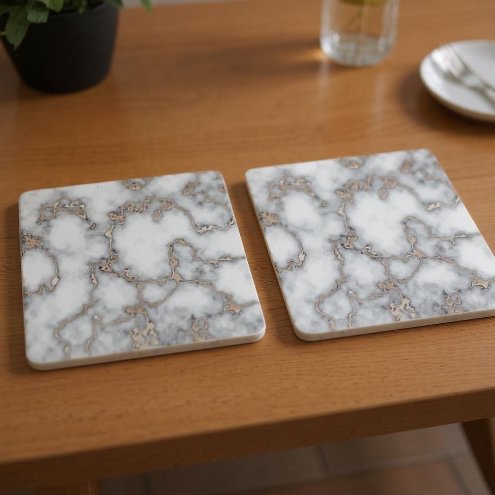 15" X 15" Gray And Gold Abstract Agglomerated cork Square Placemats HomeRoots