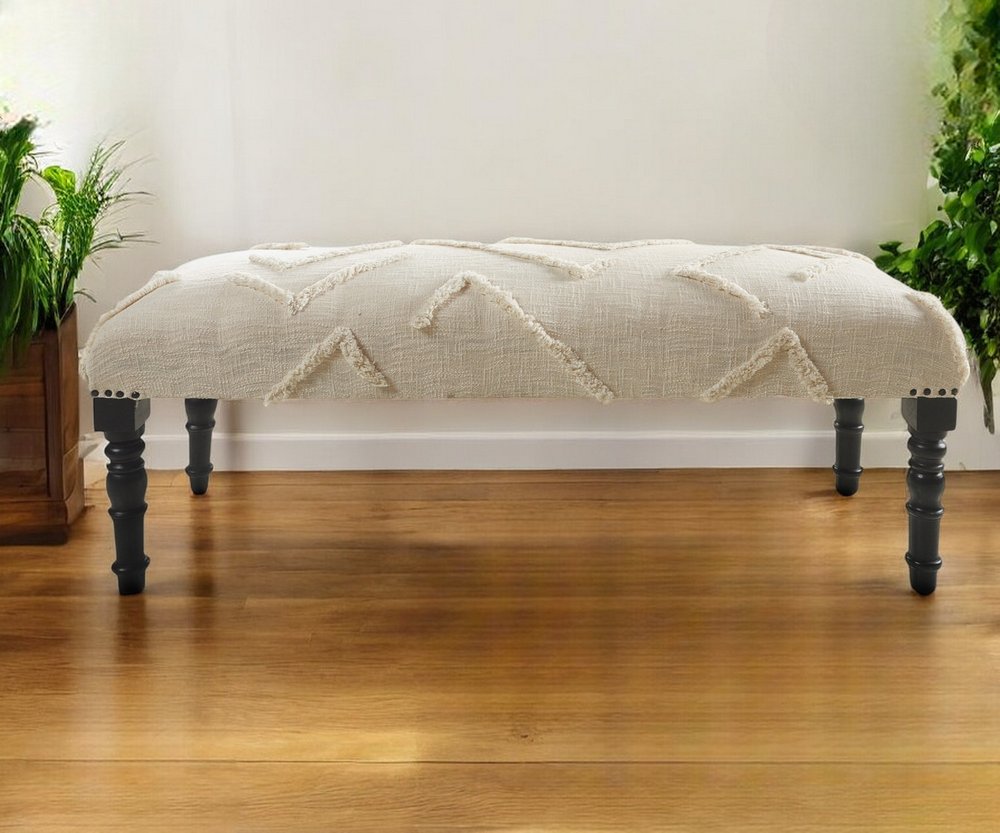 47" Cream and Black Cotton Upholstered Geometric Bench HomeRoots