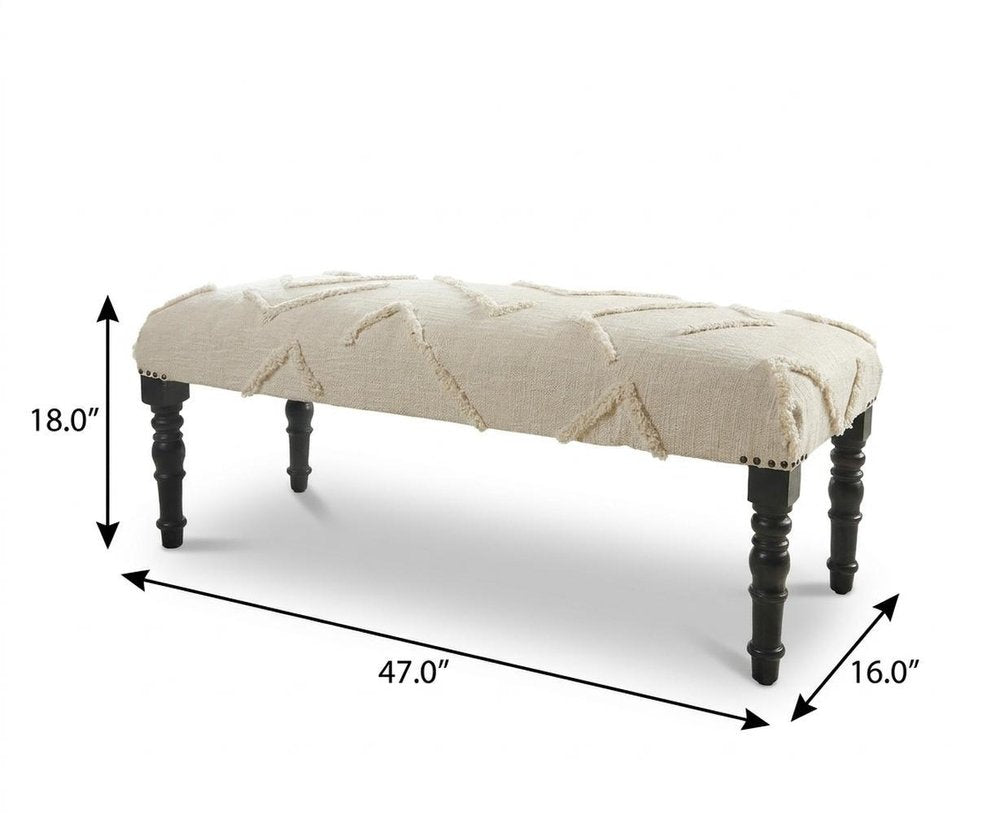 47" Cream and Black Cotton Upholstered Geometric Bench HomeRoots