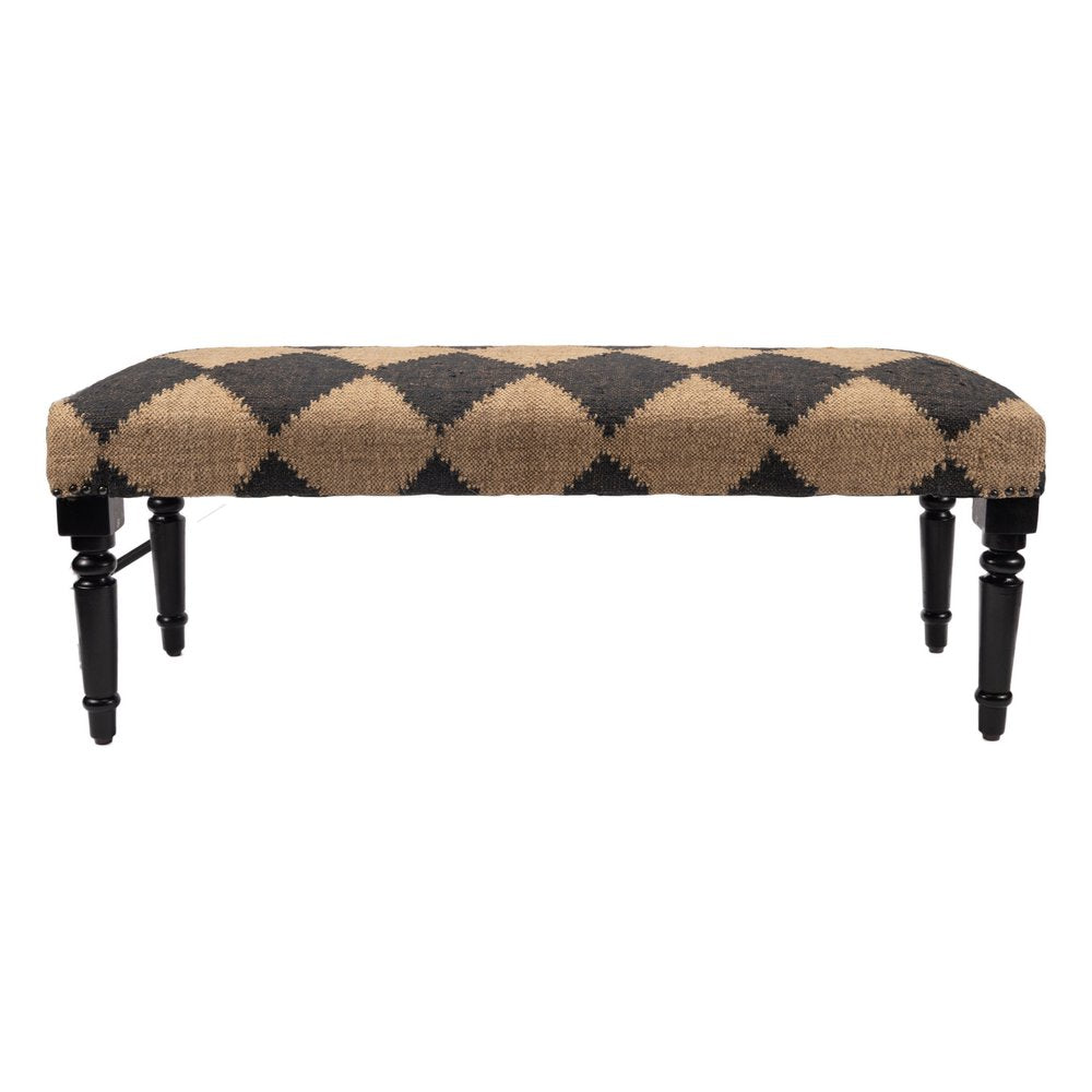 47" Tan And Black Black Leg Checkered Upholstered Bench HomeRoots
