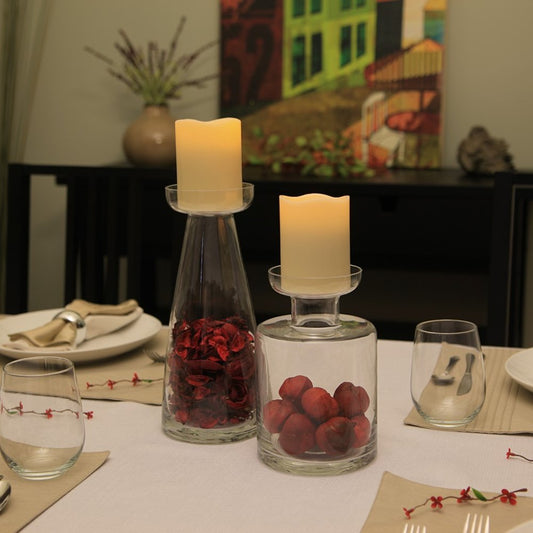 8" Clear Glass Centerpiece Pillar Candle Holder With Candle HomeRoots