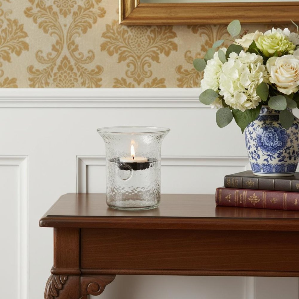 4" Clear Glass Tabletop Hurricane Candle Holder With Candle HomeRoots